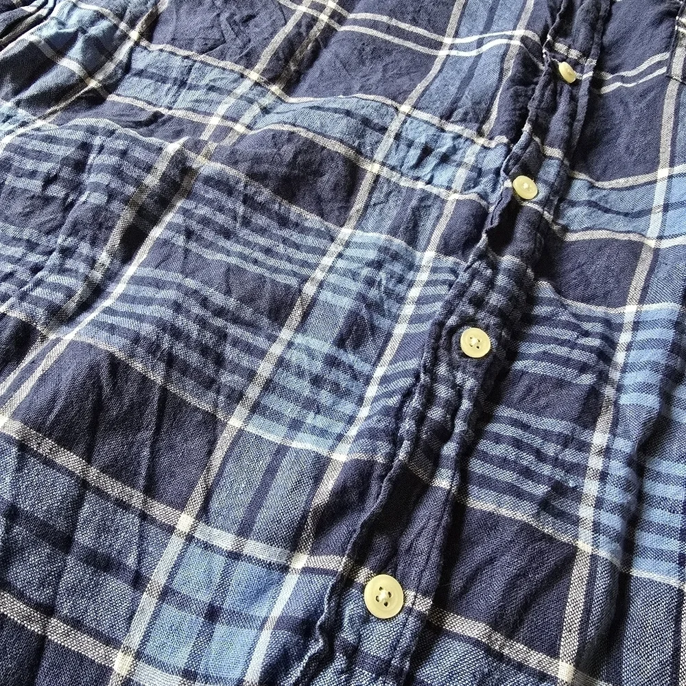 J.Crew 100% Linen Long Sleeve Plaid Button Down Size Large